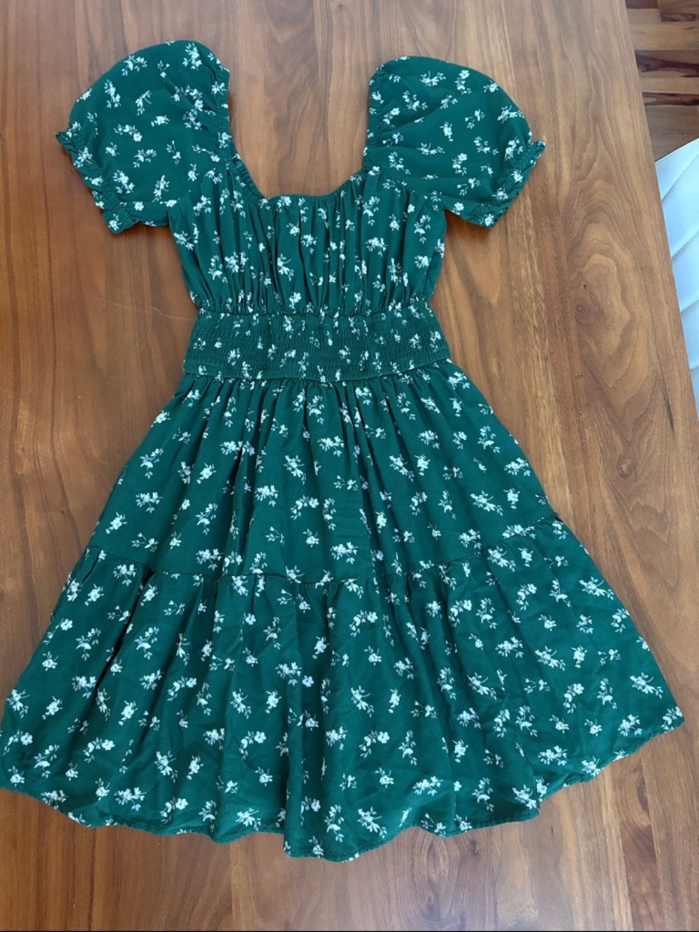 Hollister Green Floral Smocked Mini Dress Short Puff Sleeve with Shorts! - Picture 4 of 8
